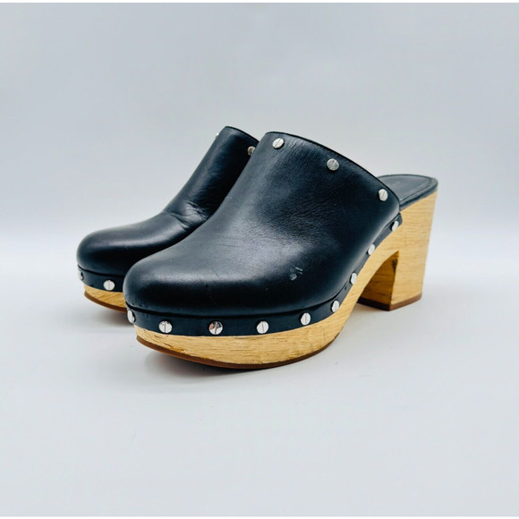 Rebecca Minkoff Shoes Womens 8.5 Black Leather Mules Studded Block Stacked Heel - Picture 3 of 13
